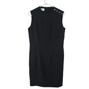 Talbots Black Sleeveless Sheath Dress Bejeweled Shoulder Buttons Size 8